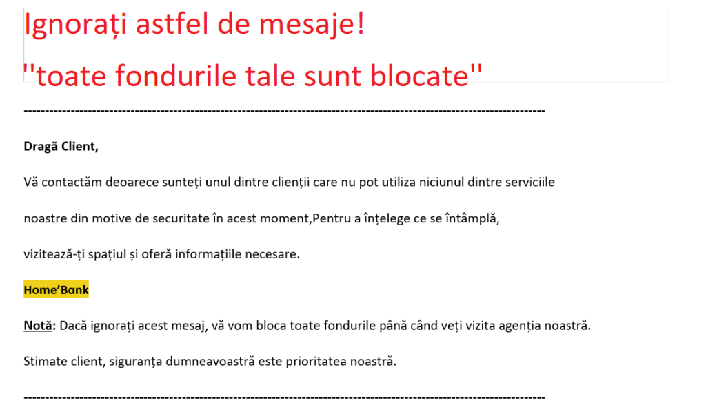 Atenție la hackeri, ignorați astfel de mesaje ”toate fondurile tale sunt blocate”